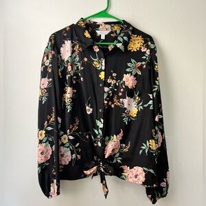Lauren Conrad satin floral tie front blouse